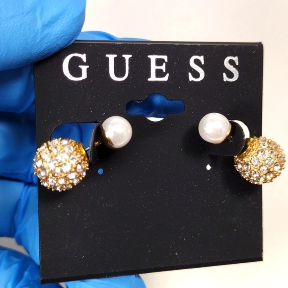 Guess Gold-tone Double Sided Sparkling Crystal Ball Stud Earrings - Picture 5 of 6